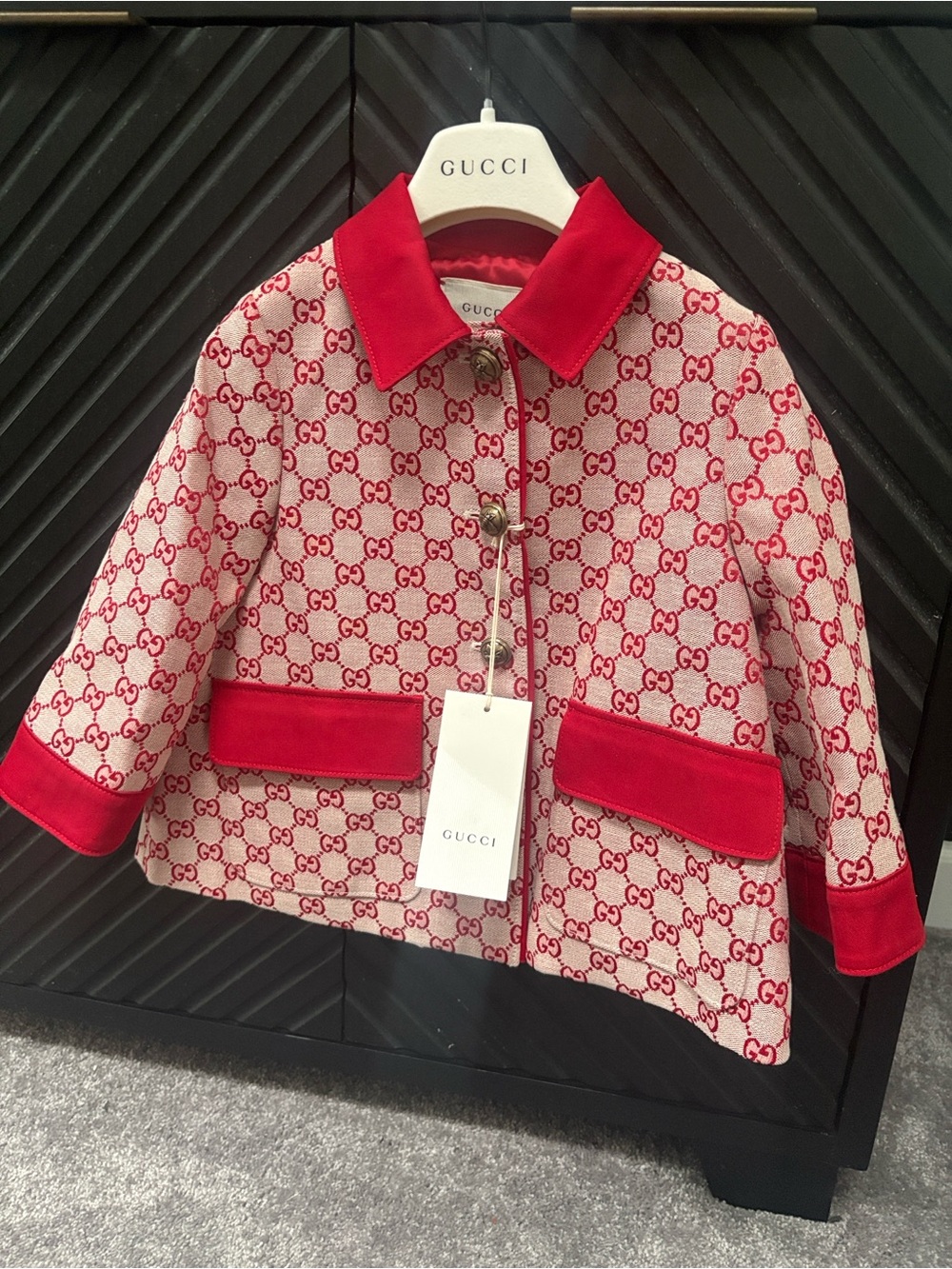 Gucci Kids Cream and Red GG Logo Jacket